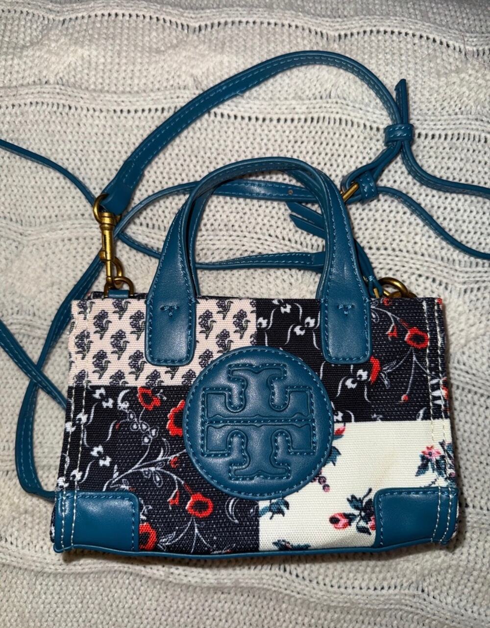 Tory Burch Ella Floral Quilt Micro Tote Crossbody